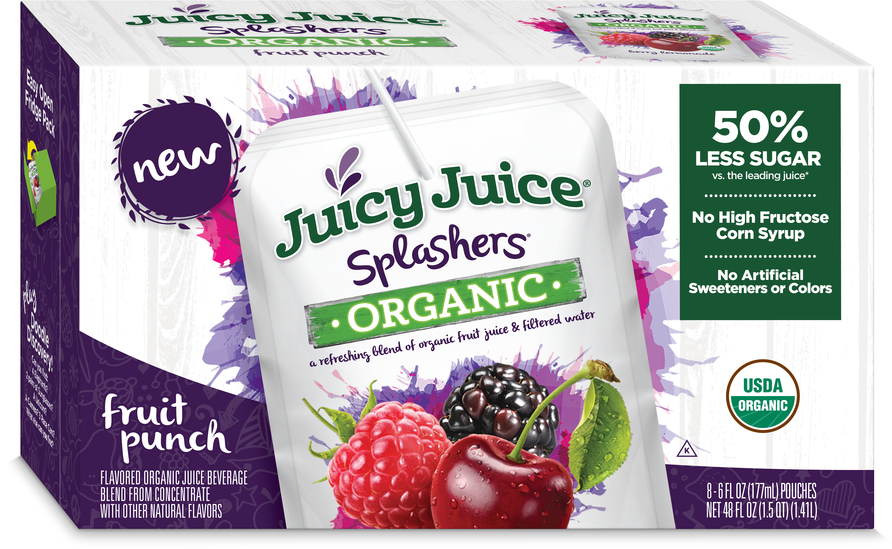 Juicy Juice Splashers Organic, Fruit Punch, 6 Fl Oz, - Juicy Juice Splashers Organic (3205x2048), Png Download