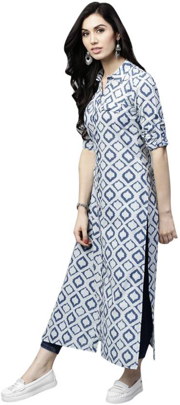 Aks Women's Self Design Straight Kurta - Long Kurta With Jeans (832x832), Png Download