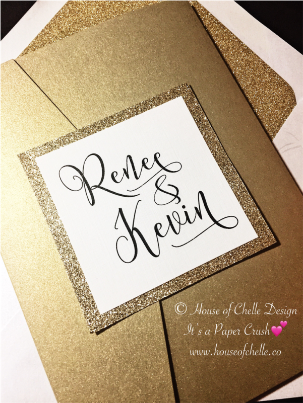 Gold And Gold Glitter Wedding Invitation, Modern Wedding - Calligraphy (800x800), Png Download