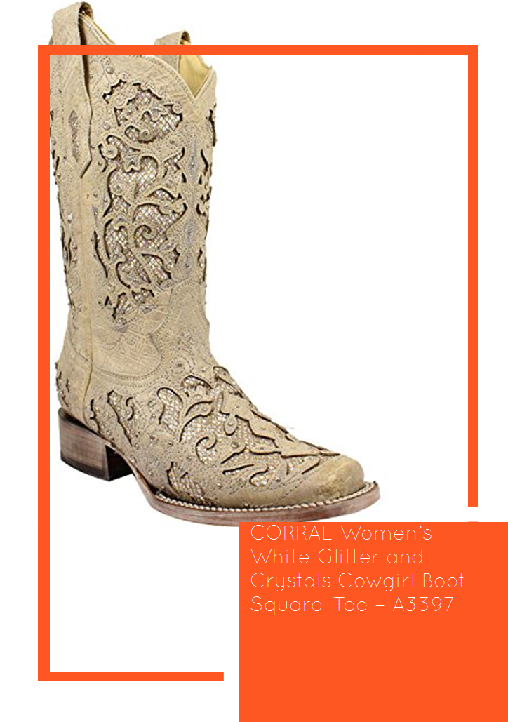 Corral Women's White Glitter And Crystals Cowgirl Boot (735x1100), Png Download