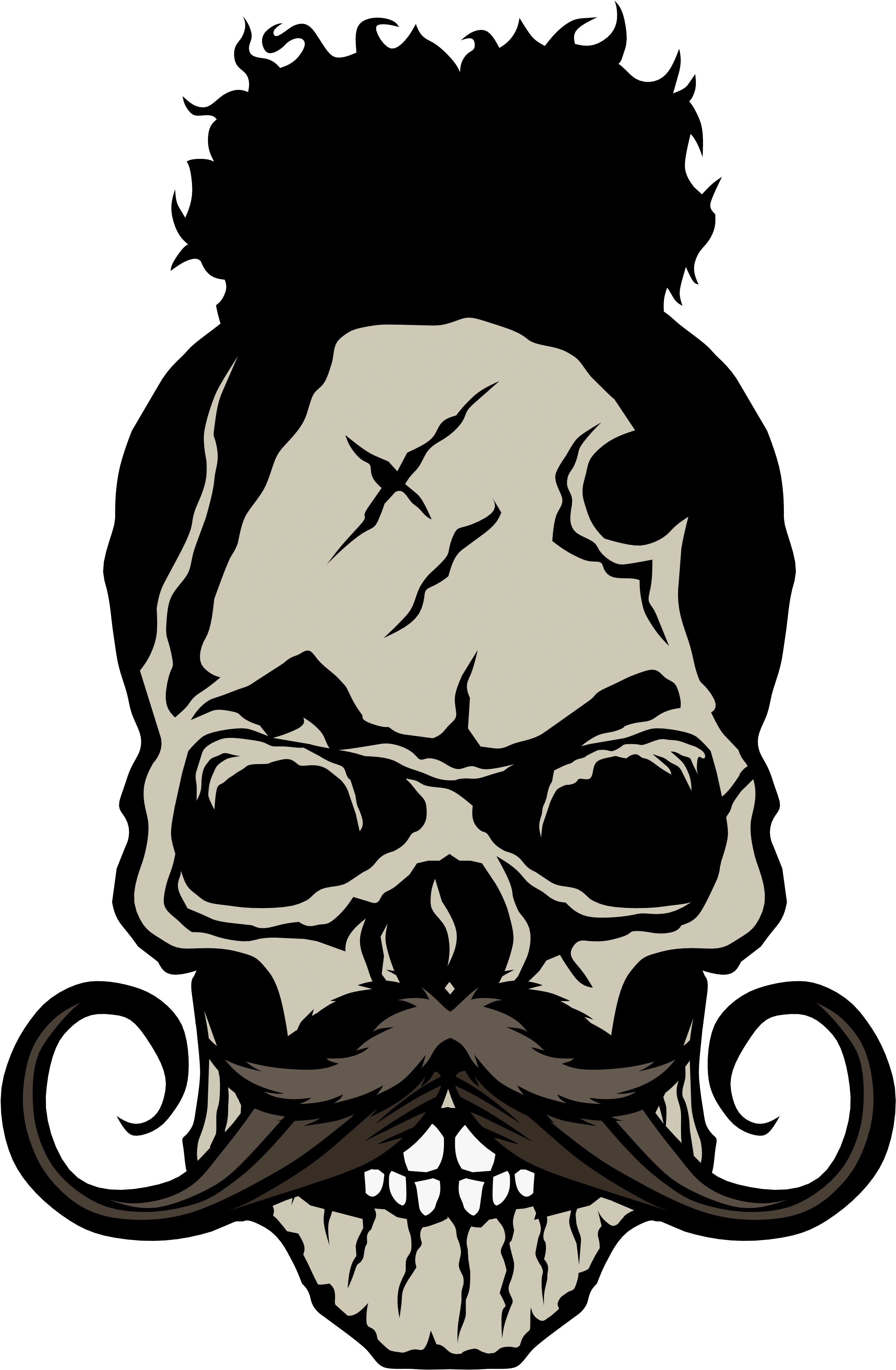 Tee-shirt Tete De Mort Hipster Crane Skull Moustache - Illustration (3216x4832), Png Download