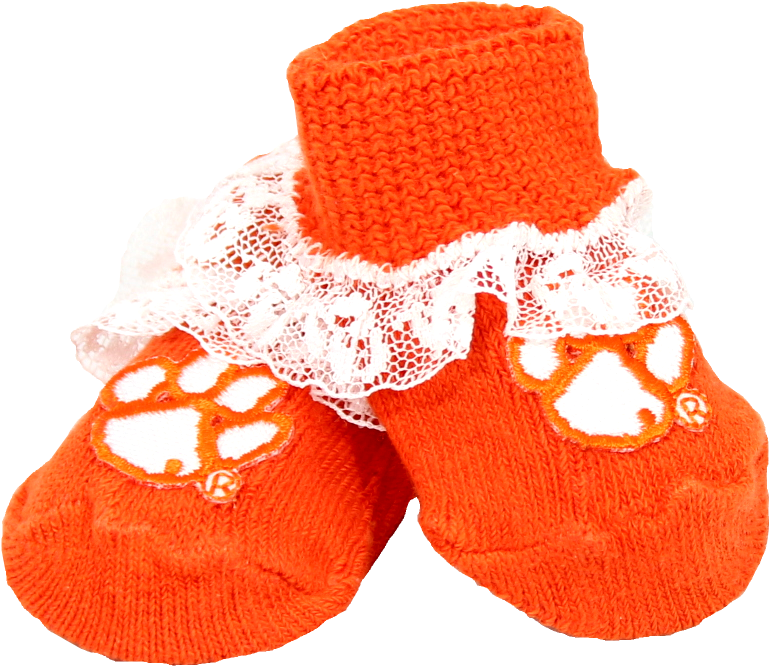 Clemson Lace-trimmed Baby Booties - Sock (906x790), Png Download