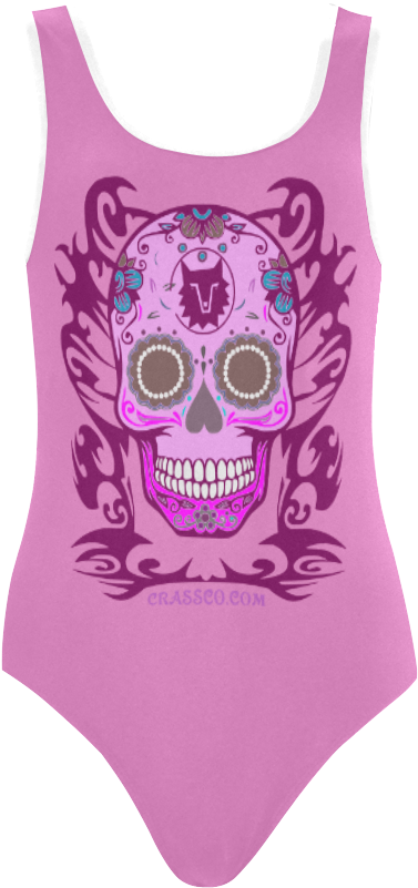 Skull Pink Vest One Piece Swimsuit - Maillot (1000x1000), Png Download