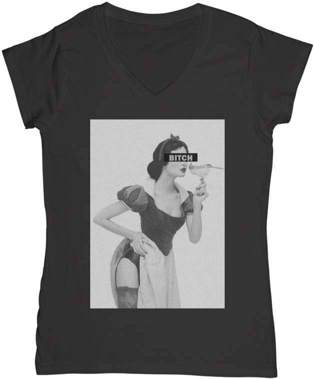 Bitch Snow White Women's V Neck T Shirt Apparel Kawaii - Monochrome (900x900), Png Download