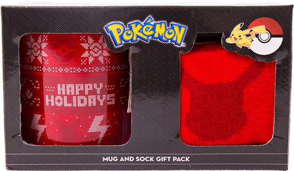 Christmas Pikachu Socks & Pokeball Mug Gift Set - Pokemon (600x600), Png Download