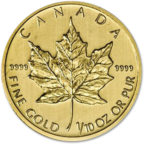 Golden Maple Leaf 1/10 Oz - Coin (600x600), Png Download