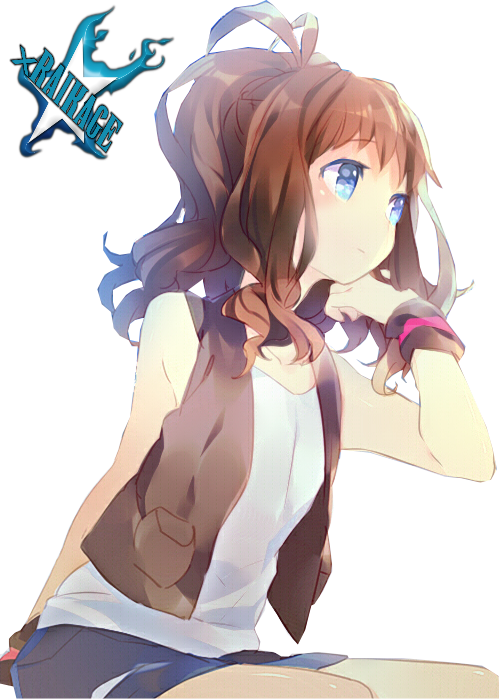Pokemon Render Photo - Anime Manga Girl With Brown Hair And Blue Eyes (499x699), Png Download
