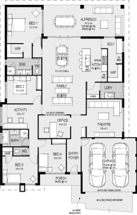 The Monza Floorplan Kitchen Floor Plans, Home Design - House Plan (450x707), Png Download