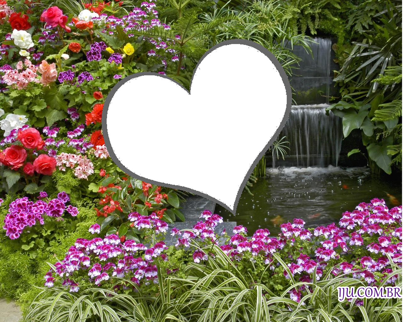 Moldura Paisagem - Flowers At A Waterfall (1283x1024), Png Download