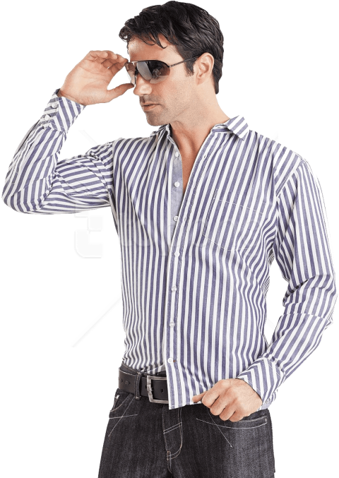 Free Png White & Cyan Strip Long Dress Shirt Png Images - Garments Men Model Png (480x677), Png Download