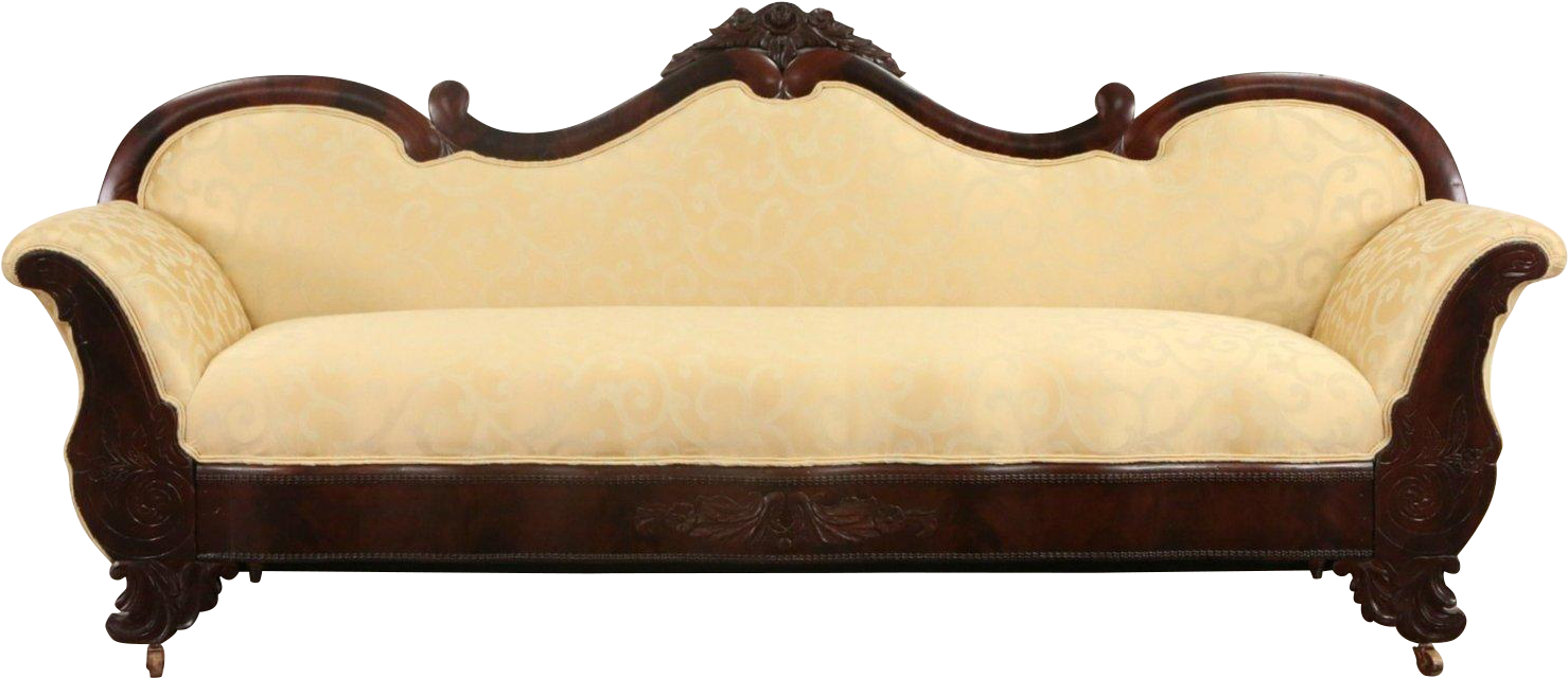 Empire 1840's Antique Mahogany Sofa, New Upholstery - Loveseat (1478x1478), Png Download