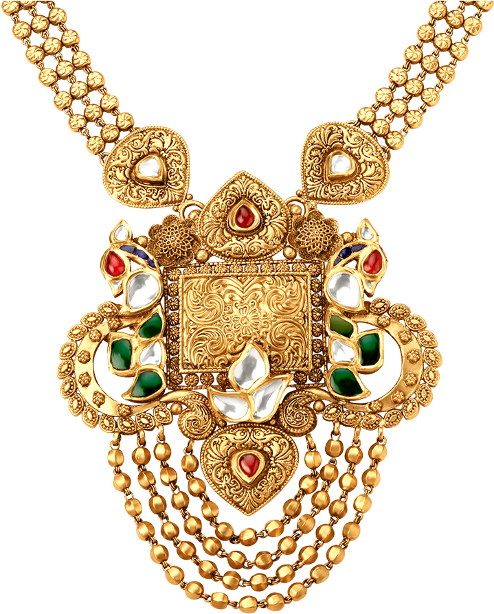 Rivaah Glass Kundan 22kt Gold Neckwear Set Jewellery - Necklace (1090x904), Png Download
