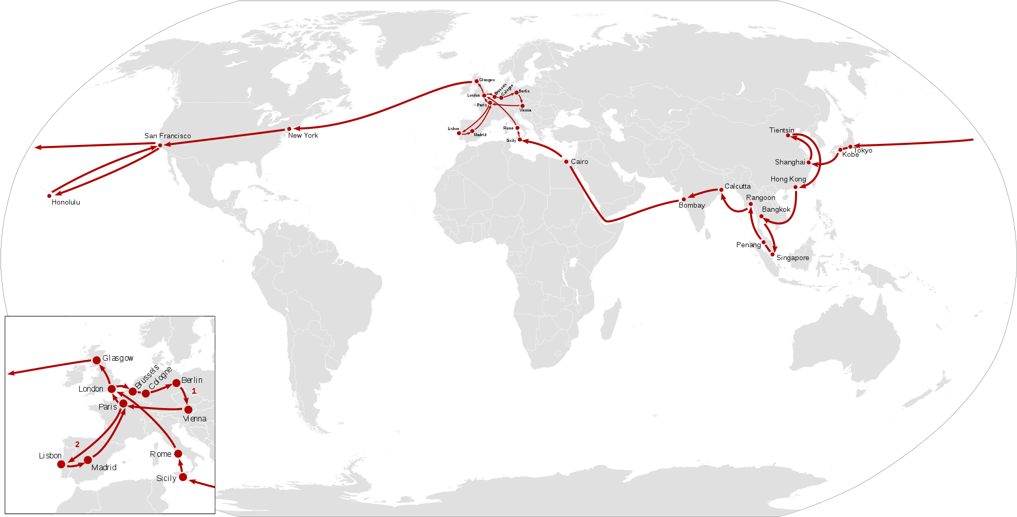 Open - King Kalakaua's Trip Around The World Map (2000x1027), Png Download