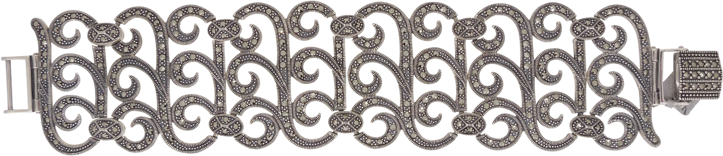 Sterling Silver Marcasite Fancy Bracelet - Chain (1600x1160), Png Download