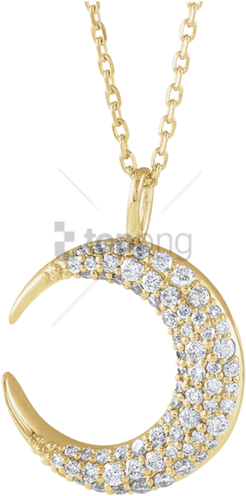 Free Png 14k Yellow Gold 1/3 Ctw Diamond Moon Necklace - Necklace (480x967), Png Download