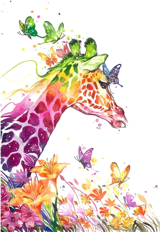 Arts Canvas Watercolor Visual Giraffe Print Painting - Giraffe Diamond Painting (564x768), Png Download