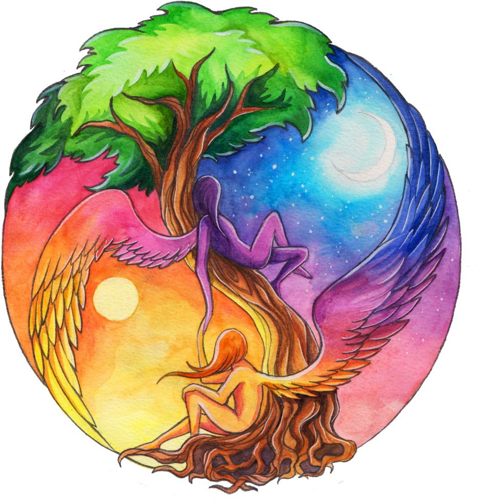 Earth Drawing Life - Colorful Yin Yang Designs (989x1024), Png Download