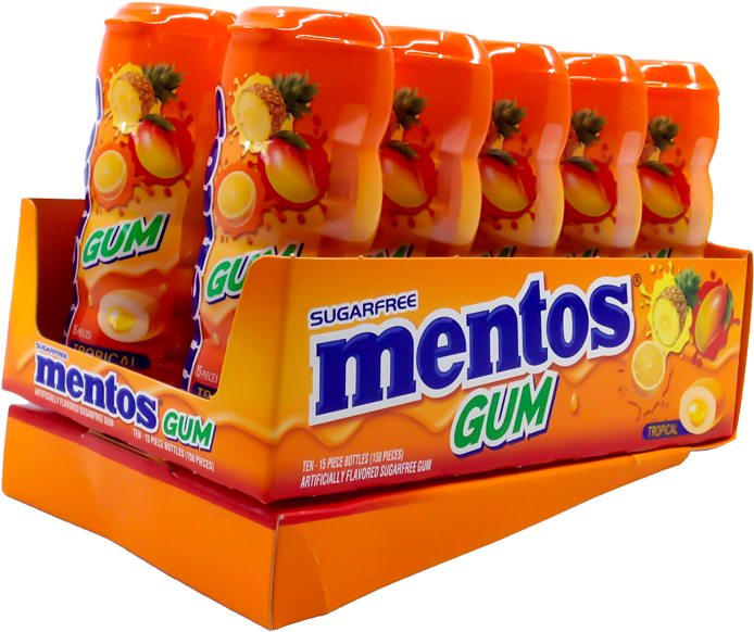 Mentos Gum Sugarfree Tropical 10 Pack - Convenience Food (800x600), Png Download