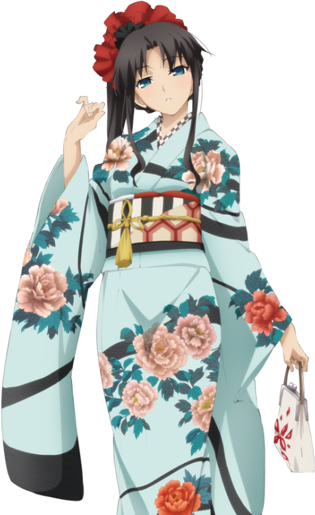Rin Tohsaka - Fate Stay Night Rin Kimono (500x750), Png Download