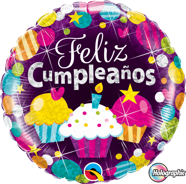 Globo Metalizado 18″ Feliz Cumpleaños Cupcakes Holografico - Feliz Cumpleaños Marbelly (600x592), Png Download