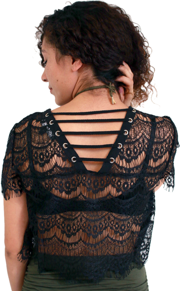 Black Lace Crop Top - Blouse (400x600), Png Download