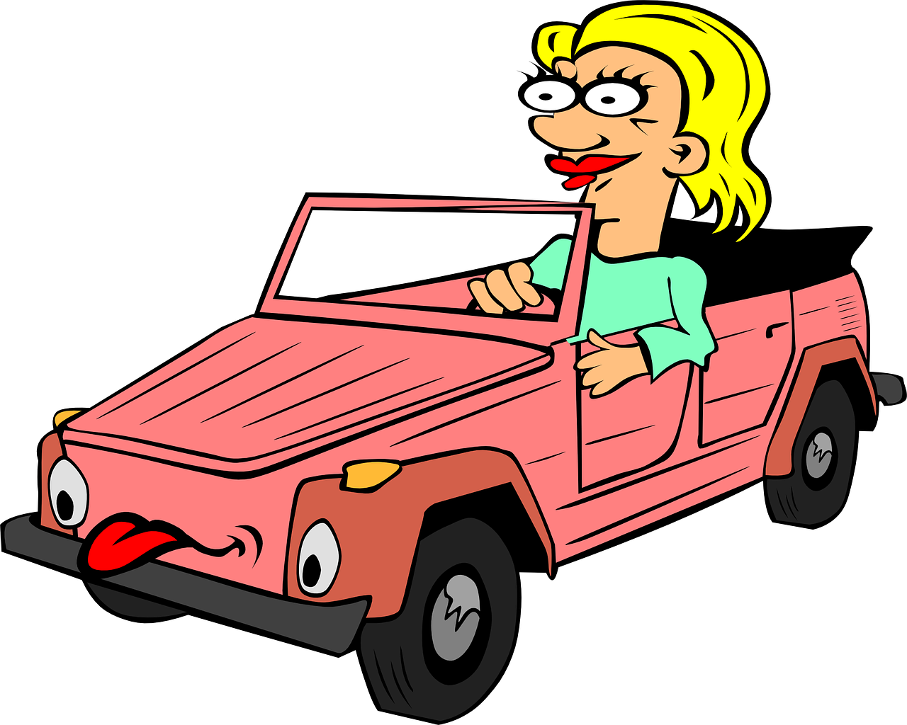 Girl Driving Cartoon Clip - Car Cartoon Png (600x480), Png Download