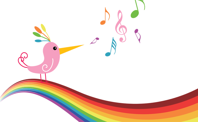 Rainbow Butterfly Clipart Spring Music Concert - Music Notes (670x415), Png Download