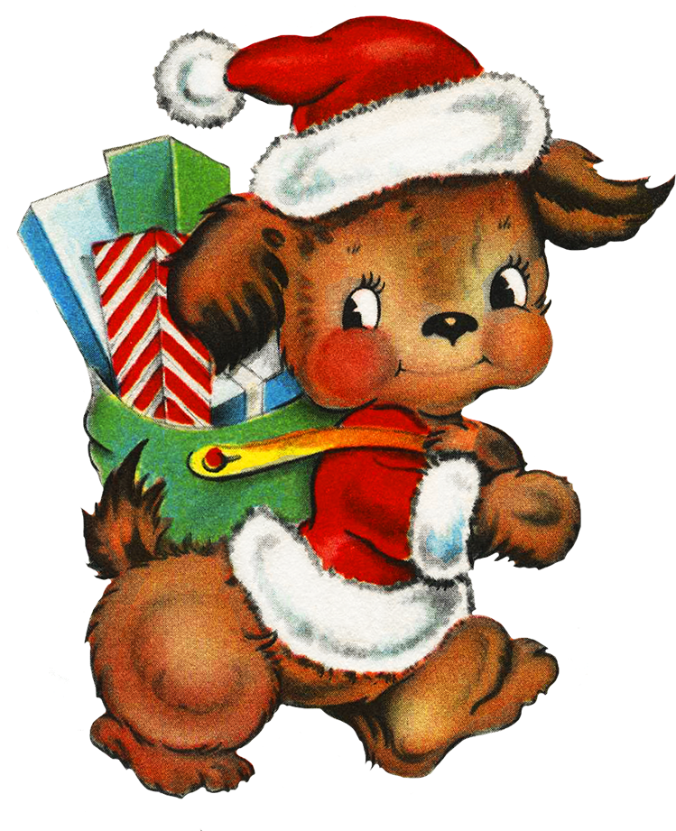Cute Dog Delivering Christmas Presents - Clip Art (853x945), Png Download