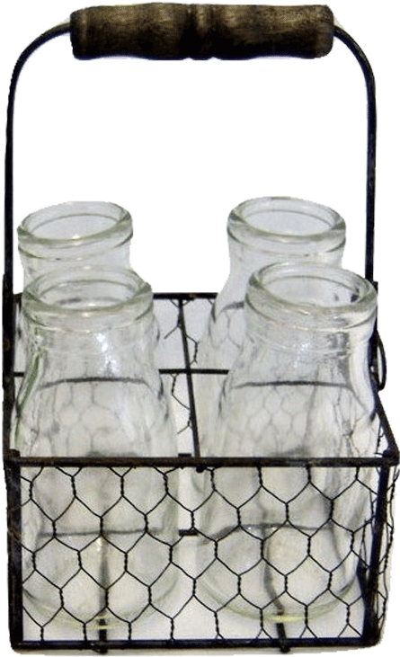 Zinc Chicken Wire Basket With 4 Jars - Water Bottle (755x755), Png Download