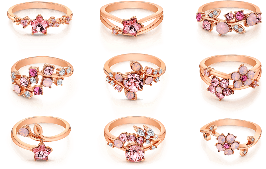 One Of Nine Rose Gold-plated Cherry Blossom Rings Each - Body Jewelry (933x618), Png Download