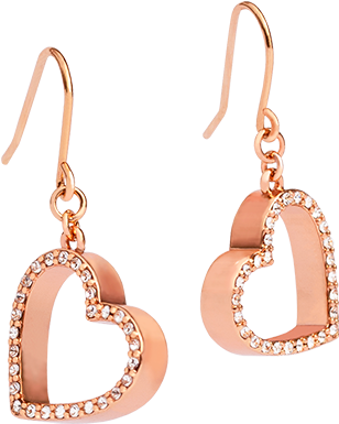 Rose Gold Heart Drop Earrings With Swarovski Crystals - Earrings (600x600), Png Download